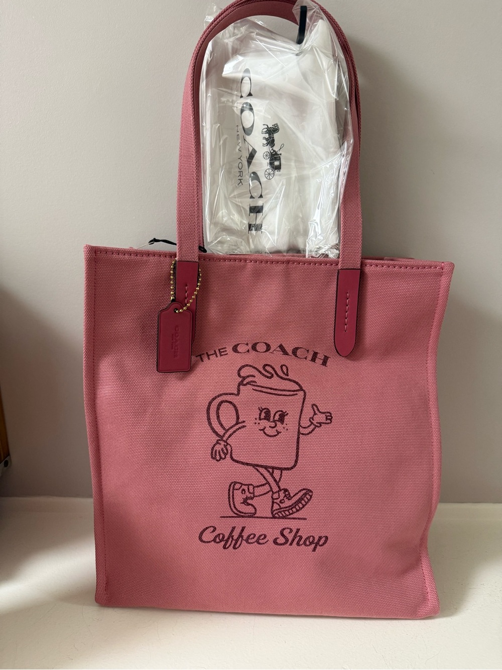 Coach Pink Canvas Coffee Shop Tote
